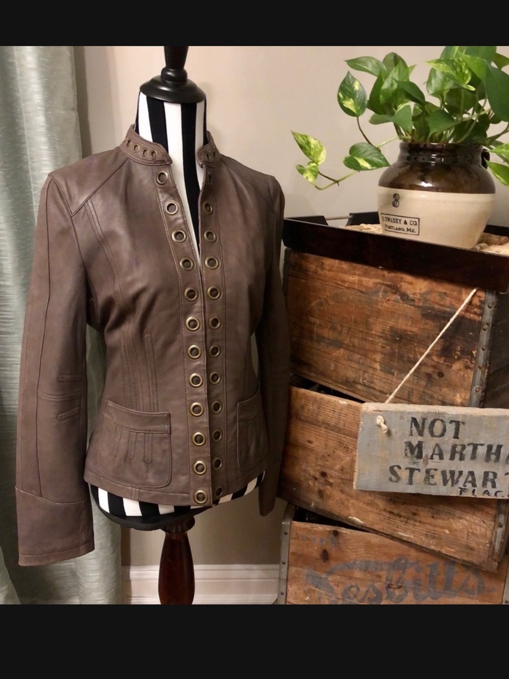 Victoria's Secret Leather Jacket Brown Small Grommet Eyelet Bronze